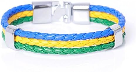 Physn New Fashion Multilayer Bandage Male Leather Bracelets Trendy Concise Handmade Brand Charm Men's Bracelet National Flags Friendship Bracelet (Brazil Flag)