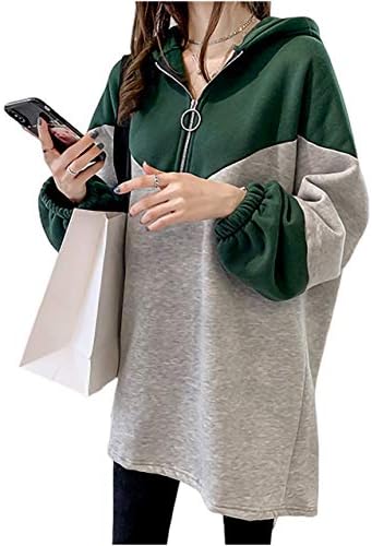 [エムエルーセ] パーカー スウェット ロング ジップアップ バイカラー 春 秋 冬 レディース