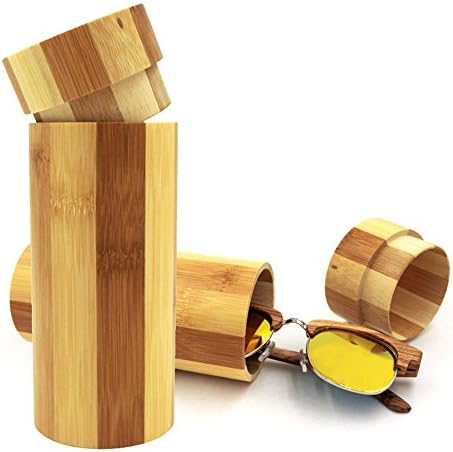 KINGLOO 100% Handmade Bamboo Wooden Sunglasses Case, Sunglass Holder, Sunglasses Box Frame, Eyeglasses Box (Round Mixed color)