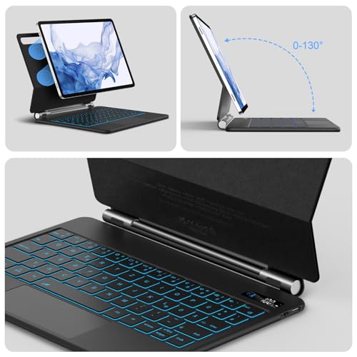 Bettdow Teclado para Samsung Galaxy Tab S10 Lite/Tab S10 FE/Tab S9 FE 10.9" y Tab S9 11", Español Ñ Diseño Magnético Flotante con Trackpad, Teclado Retroiluminado, Negro