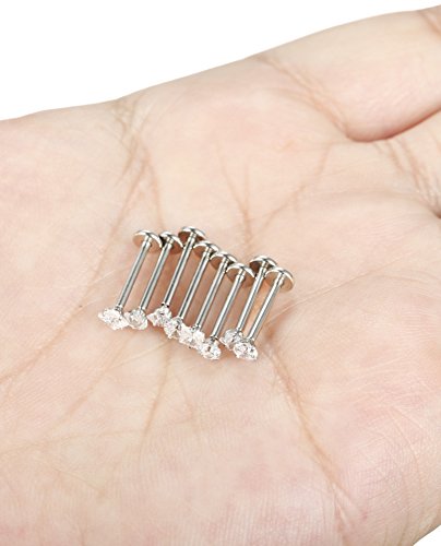 FUNRUN JEWELRY 4 Pairs 16G Stainless Steel Monroe Lip Rings Nose Studs Body Jewelry Piercing 3mm CZ 10mm