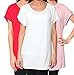 Free to Live 3 Pack Women's Loose Fitting Short Sleeve Kimono Flowy Long Tunic Tops (X-Large, Ivory, Red, Rose)