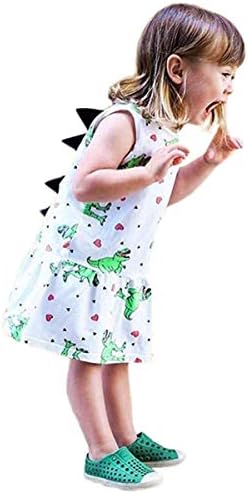 Toddler Baby Girls Sleeveless Dress Kid Cartoon Dinosaur Rainbow Striped Summer Sundress