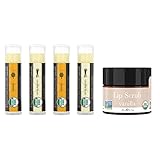 Lip Balm and Scrub Bundle - 4 Pack of Vanilla & Honey Lip Moisturizer with Exfoliating Sugar Scrub, Best Gift for Stocking Stuffer, Birthday or Present for Women and Girls, USDA Certified Organic