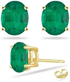 0.38-0.55 Cts of 5x3 mm AA Oval Natural Emerald Stud Earrings in 14K Yellow Gold