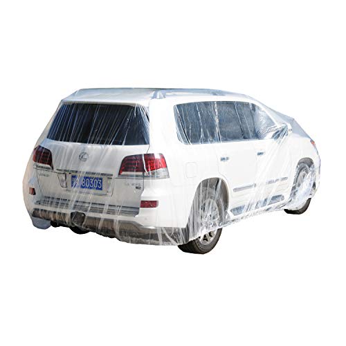 TopSoon Transparent Plastic Car Cover with Elastic Band Waterproof