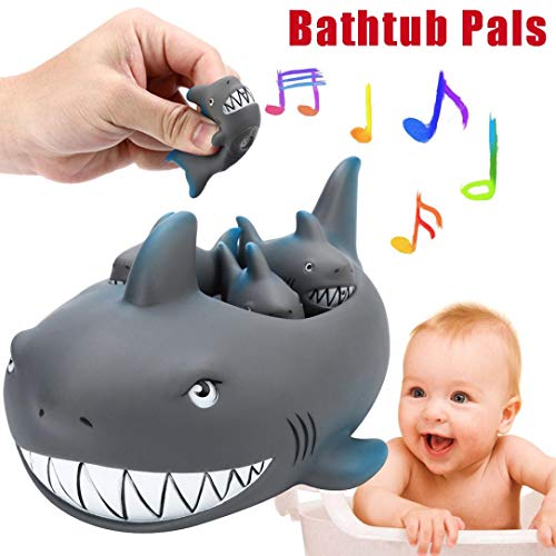 MChoice Shrilling Rubber Cute Shark Family Bathtub Pals Floating Bath Tub Toy for Kids