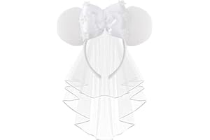 JIAHANG Mouse Ear Headband with Bridal Veil, Honeymoon Wedding Ears,Bachelorette Party Headpiece for Women Girls