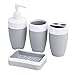 JustNile Royal Plastic and Rubber 4-Piece Bathroom Accessory Set; Includes 2 cups, 1 Soap Dispenser and 1 Soap Dish - Grey and White
