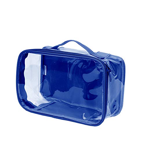 Clear Toiletry Makeup Bag, Cosmetic Organizer, Travel Case, PVC Plastic w/Handle (Royal Blue)