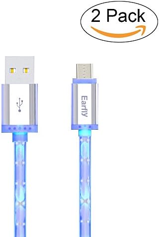 Micro USB Cables, Earfly Glow in Dark High Speed USB 2.0 Cables USB Android Charging Cables for Samsung Galaxy and other Android Smartphone devices. (Android 2 pack)