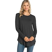 12 Ami Plain Solid Basic Long Sleeve T-Shirt Top Black M