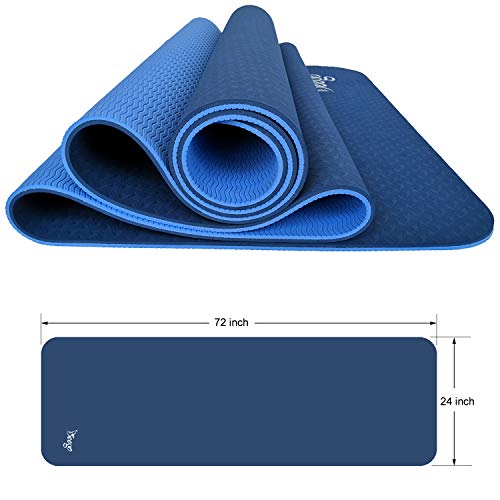 Beego Yoga Mat 1/4 inch Eco Friendly TPE Non Slip Yoga Pilates and Floor Exercise Mat with Carrying Strap (Blue)