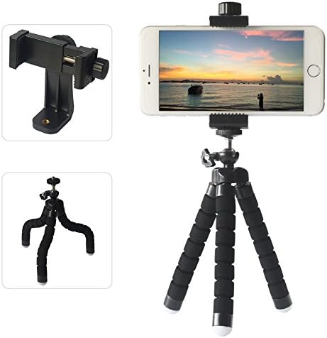 iphone Tripod Adapter, Universal Cell Phone Holder Smartphone Mount adapter, Vertical/Horizontal Adjustable Clamp 2.3~4.0" Wide (Tripod Mount+Tripod4(Black)) …