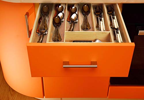 image for INTERGREAT Bamboo Silverware Organizer Expandable Utensil Cutlery Tray