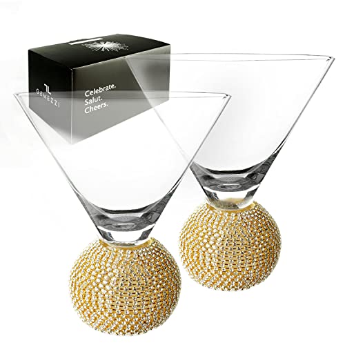 GEMELLO Gemezzi Stemless Martini Glasses Set of 2, Gold Stemless