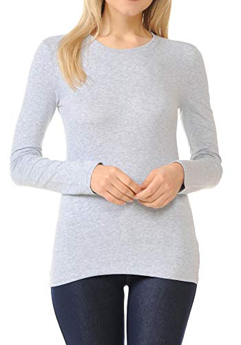 ClothingAve. Women's Crew Neck Cotton Blend Essential Long Sleeve T-Shirt Top,H. Grey,Small