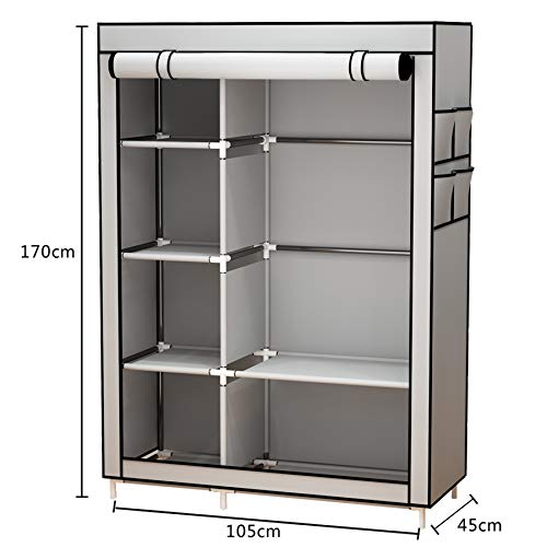 Yayi Canvas Wardrobe Portable Wardrobe Clothes Storage With 6 Shelves And Hanging Rail Grey Pricepulse