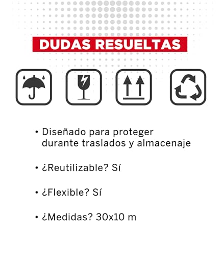 YUREX Papel Burbuja 30 cm x 10 m Poliburbuja para Empaque y Embalaje Seguro Protege Objetos Frágiles en Mudanzas y Almacenaje Amortigua Golpes Reduce Vibraciones y Cuida Superficies sin Dejar Marcas