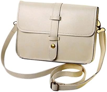 Ammazona Women Vintage Leather Cross Body Shoulder Messenger Bag (Beige)
