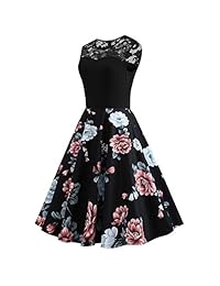 Yoyoma - Vestido de mujer con cuello redondo, sin mangas, de encaje, estilo informal, elegante