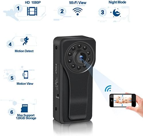 Mini Hidden Spy Camera, Ruidla WiFi Camera Body Camera Night Vision Motion Detection 1080P HD Security Monitoring Nanny Cam For Baby Home, 170 Degree Wide View Angle, Fit for Indoor &amp; Outdoor