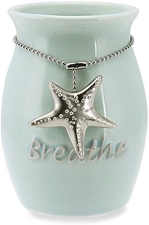 Bathroom Tumbler Gorgeous Crackled Glaze Finish In Sea Blue And A Starfish Charm Medallion