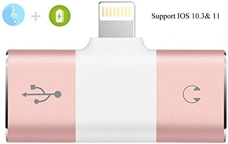 FreSky iPhone 7/ 8 Lightning Audio Adapter and Charger, 2 in 1 Lightning to 3.5mm Headphone Aux Adapter and 2A Charging Converter, Rectangle Audio and Charging Splitter (Rose Gold)