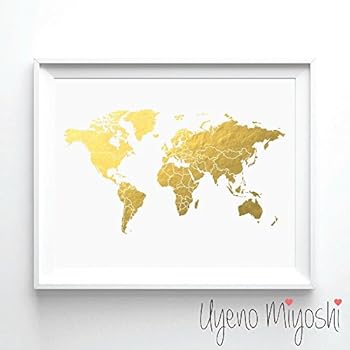 World Map II Gold Foil Art Print Map of the World Gold Print Modern Gold Wall Art Decor Home Office Nursery Gold Art Wall Decor 08 x 10