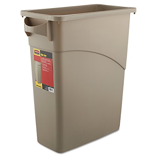 Rubbermaid Commercial RCP 3541 BEI Slim Jim Waste Receptacle, Rectangular, Plastic, 15.875 gal, Beige