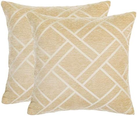 DECOMALL Super Soft Decorative Square Throw Pillow Covers Moroccan Geometric Trellis Cushion Cases Set for Couch Sofa Bedroom, 18 x18 inches, Ivory, Pack of 2