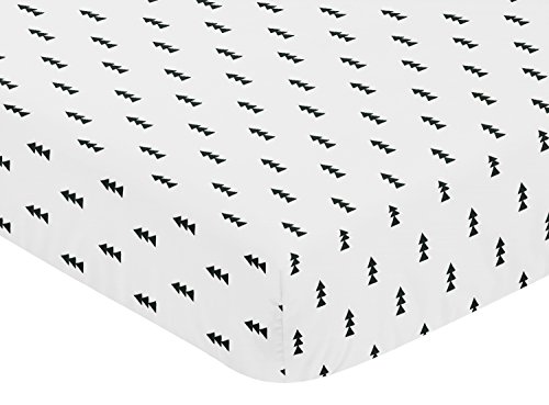 Black and White Triangle Tree Baby or Toddler Fitted Crib Sheet for Bear Mountain Watercolor Collection by Sweet Jojo Designs