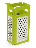 Joseph Joseph 20024 Fold Flat Grater 4 Blade Styles Stainless Steel Cheese Vegetable Slicer Zester Spices Space Saving Includes Plastic Case, 8-inch, Green