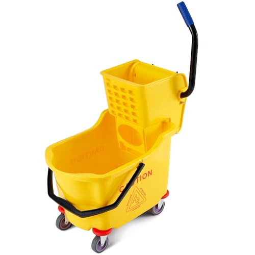 Garvee 35 Qt Commercial Mop Bucket with Side Press Wringer on Wheels