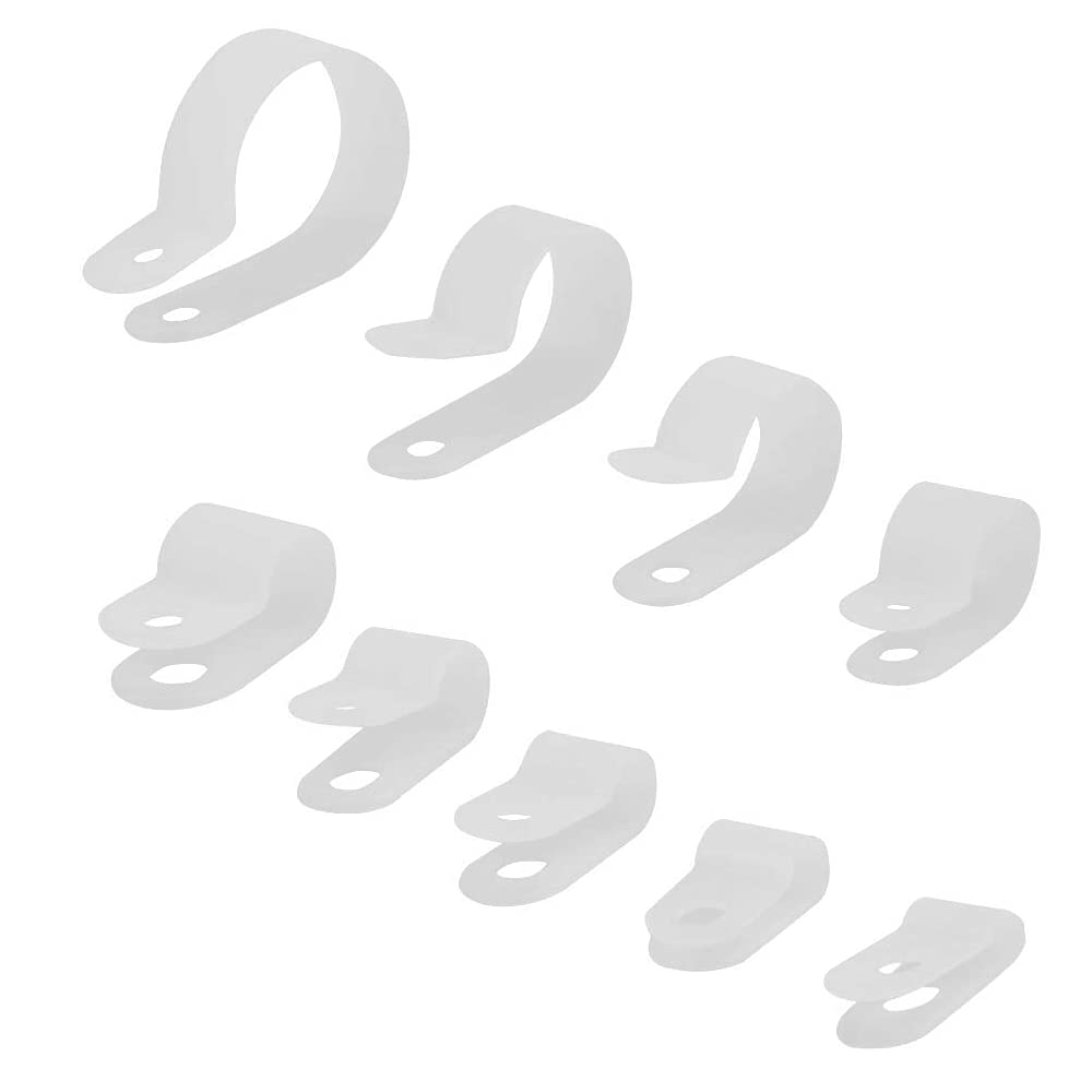 BGTXINGI 225pcs 9 Size White Nylon R-Type Cable Clamp Fastener Assortment Kit for (1/8, 3/16, 1/4, 5/16, 3/8, 1/2, 5/8, 3/4, 1) Inch Dia Wire Tube (Plastic Wire Cord Clip Fixer)