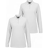 INGEAR Girls Long Sleeve Polo Shirt 2-Pack - School Uniform, Golf, Casual Wear, Moisture-Wicking, Sizes 4-16