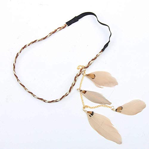 Feather Headband Hippie Indian Boho Hair Bands Tassel Bohemian Halloween Hair Hoop Women Girls Crown Hairband Party Decoration Headdress Cosplay Costume Headwear Headpiece Hair Accessories Khaki
