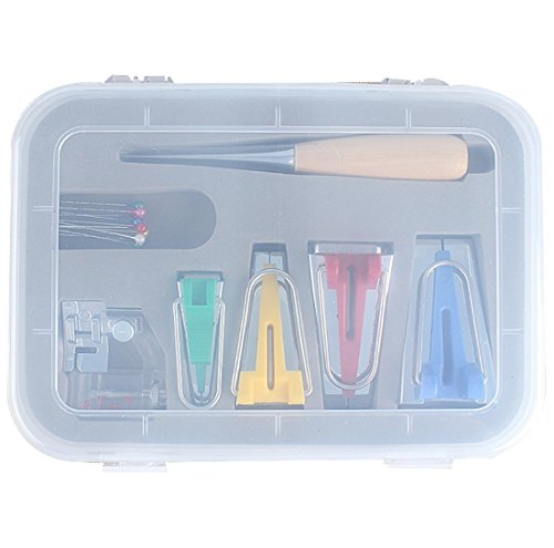 Driak Fabric Bias Tape Maker Kit Set for Sewing Quilting Awl and Adjustable Binder Foot with plastic tool box