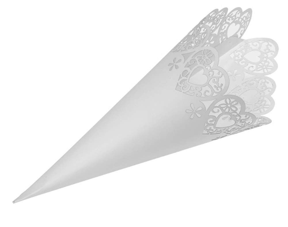 CLUB GREEN CONFETTI CONE LASER HEART WHITE H.190MM, Card, 31 x 17.5 x 0.3 cm