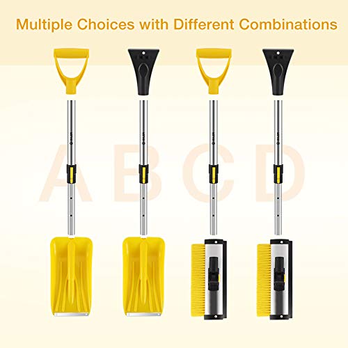 ISILER Extendable 4 In 1 Snow Removal Kit With Snow Shovel, Ice Scraper