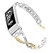 Wearlizer Compatible Fitbit Charge 3 Bands and Charge 3 SE for Women Metal Replacement Fit Charge 3 hr Band Assesories Strap with Bling Rhinestone Bracelet Bangle (Gold+Silver(Upgrade))
