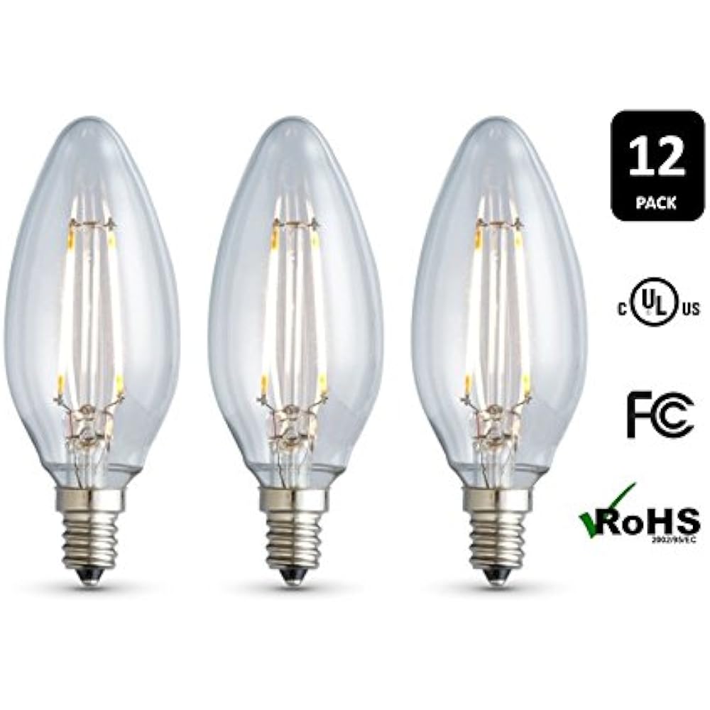 12Pack Archipelago Dimmable LED Filament Candelabra (B10) Light Bulb