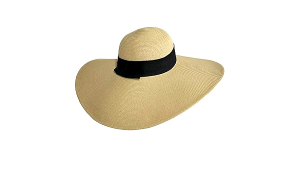 Flat Tan Wide Brim Sun Hat With Black 