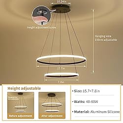 Dimmable LED Pendant Light for Dining Room, 2 Ring