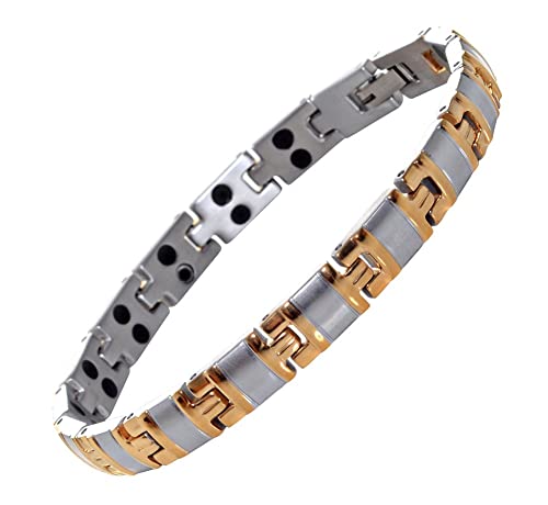 MnB Magnetics Titanium Bar Magnetic Bracelet in a Silver with Gold Finish - Extra Strong Magnets