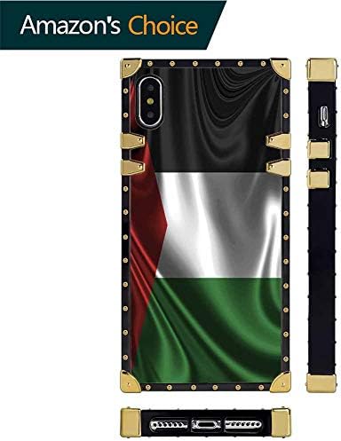 Square Case Compatible iPhone Xs iPhone X Case Flag of Palestine (2) Soft TPU Shockproof Protective Metal Decoration Corner Back Cover iPhone XS/X/10 Case 5.8 Inch