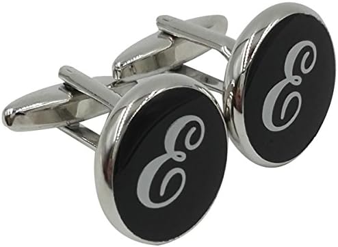 GGemony Men's Shirt Cufflinks 2PCS,Premium Quality Personalized Alphabet Letter A-Z (E-Black/)