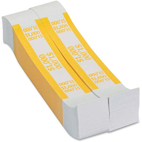 Coin-Tainer Currency Straps, Yellow, 1,000, Pack of 1,000