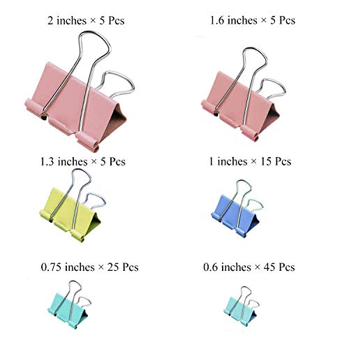 Binder Clips Paper Clamps Assorted 6 Sizes, 100 Pcs in One Package,Paper Binder Clips Metal Fold Back Clips Great for Office,School and Home Supplies 4 Colors - Thumbnail 2