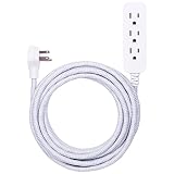 GE Designer Extension Cord with Surge Protection, Braided Power Cord, 15 ft, 3 Grounded Outlets, Flat Plug, Premium, White/Grey, 40530